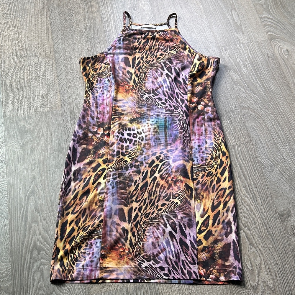 Animal Print Sleeveless Bodycon Dress - Purple Multi sexy mint condition